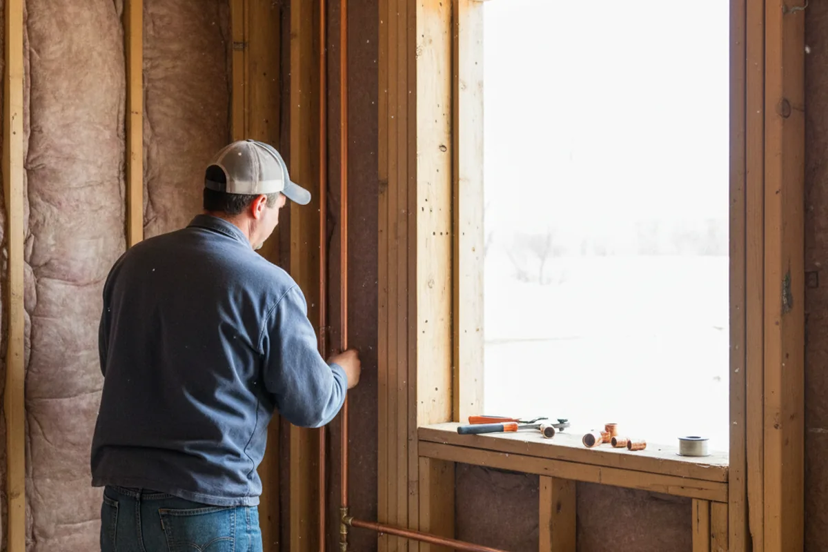 Licensed plumber running new copper supply lines in a Gratiot home